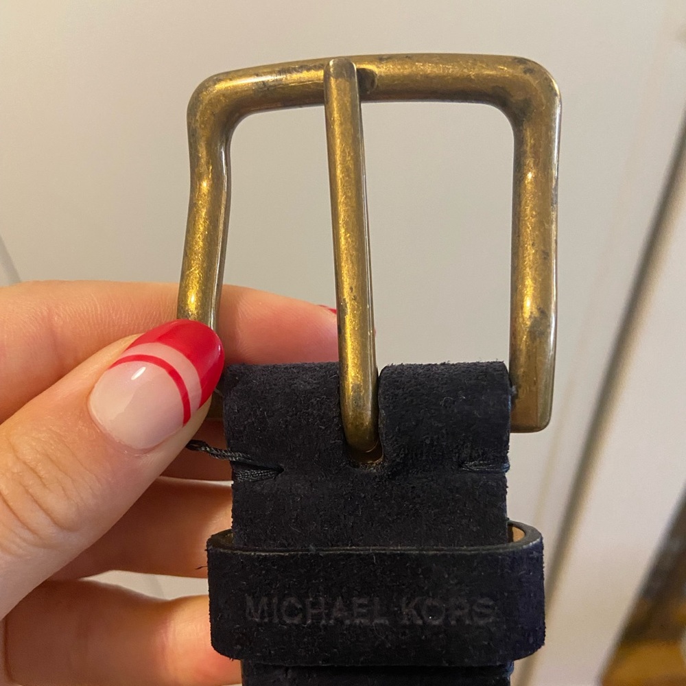 Never before worn navy blue suede belt size small